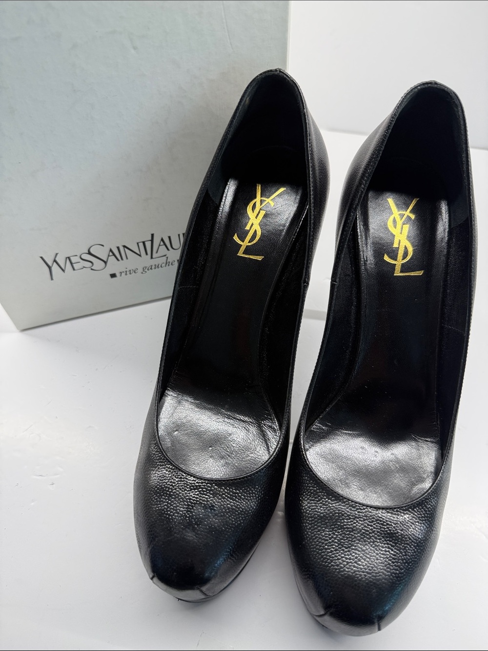Saint Laurent Black Leather Platform Stiletto Pumps